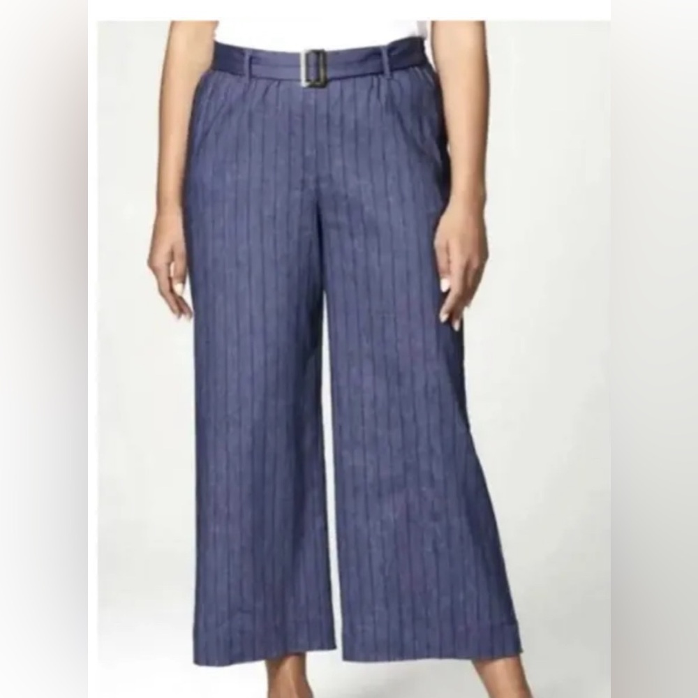 NWT  J.Jill Jenna  sz XL  Linen stretch wide leg crop belted boho pants blue